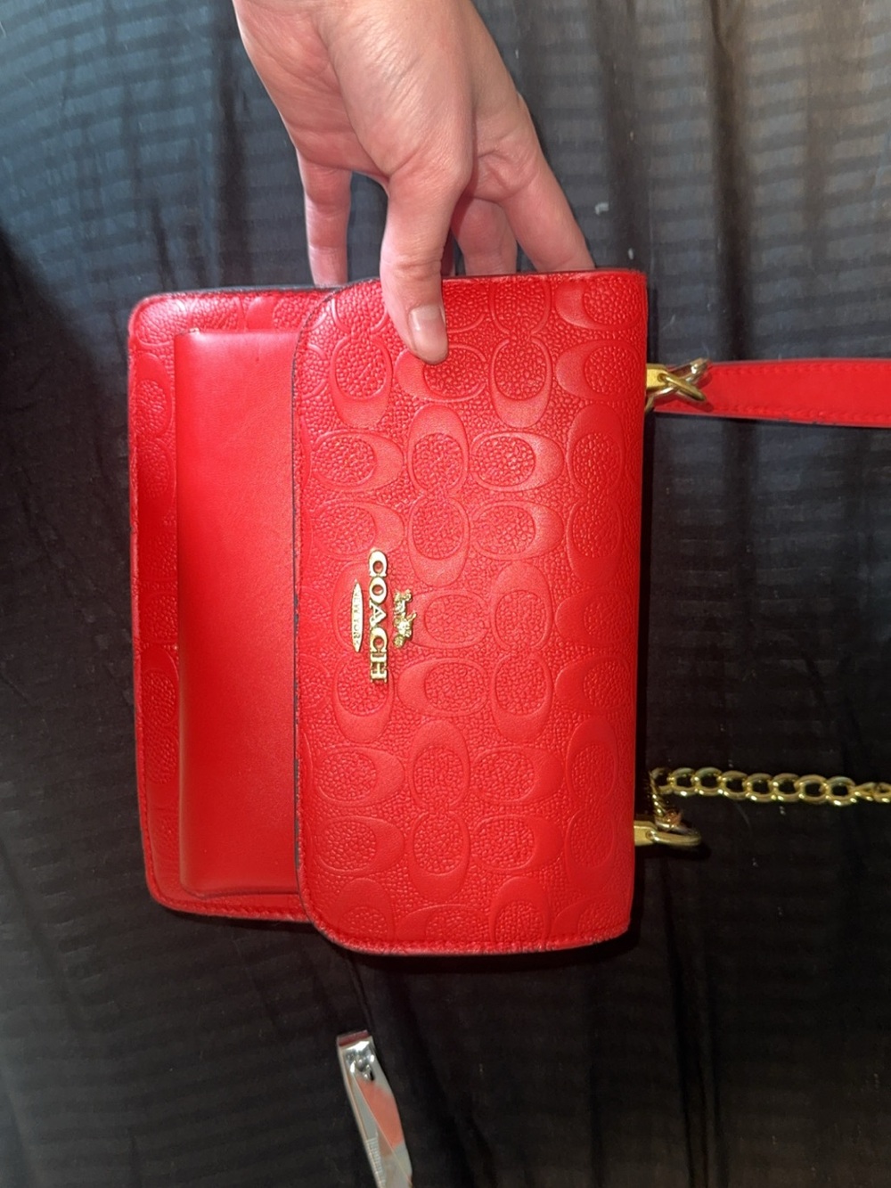 Coach Red Embossed Signature Crossbody with Gold Hardware